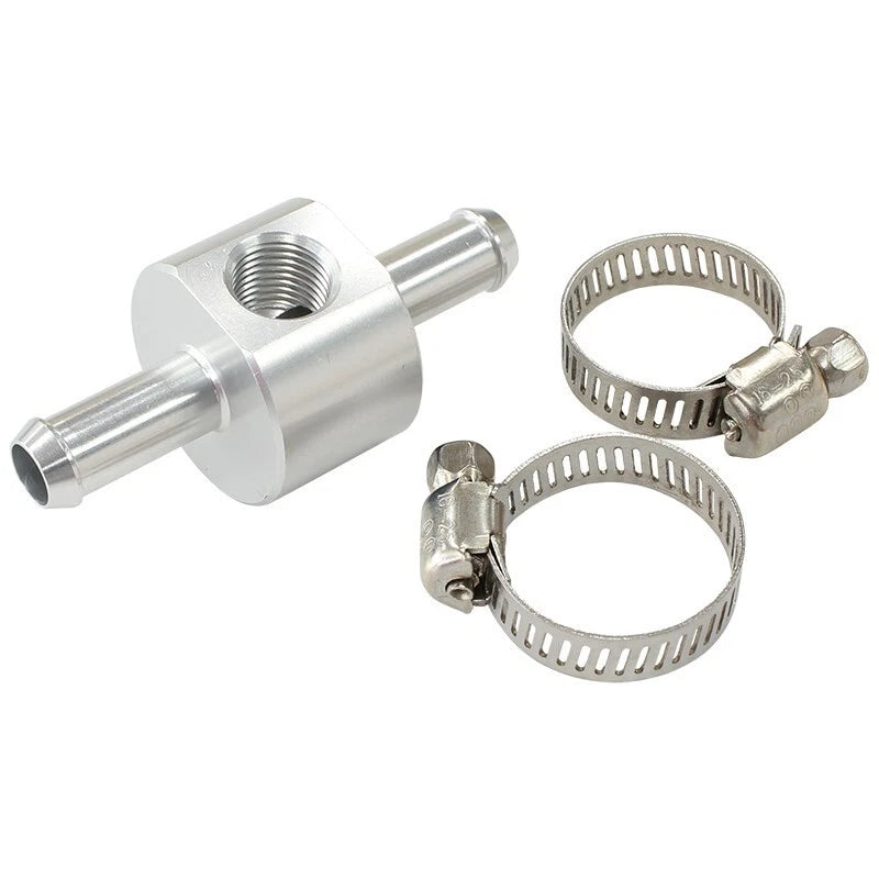 Inline 3/8" Barb Adapter with 1/8"Npt Port For Fuel Pressure Gauge Silver