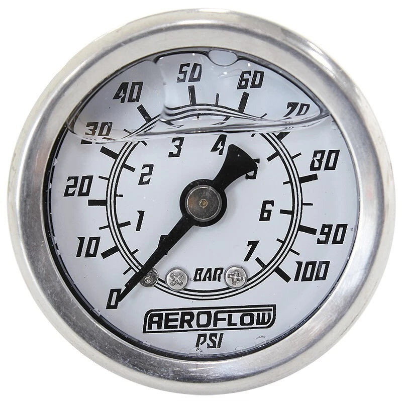 Fuel Pressure Gauge 1-1/2" Liquid Filled 0-100 psi Pressure White Face