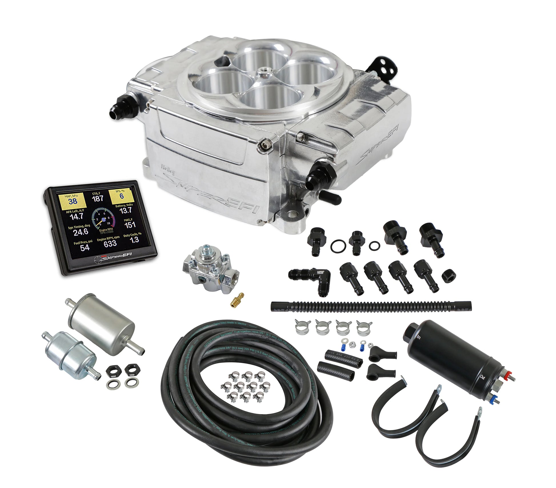 Holley Sniper 2 EFI Self-Tuning Fuel Injection System Master Kit Polished 800 CFM 650 HP