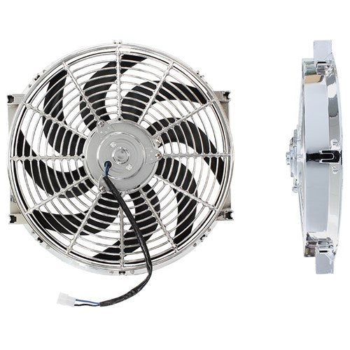 14" Electric Thermo Fan Curved Blades, 1650 CFM Chrome