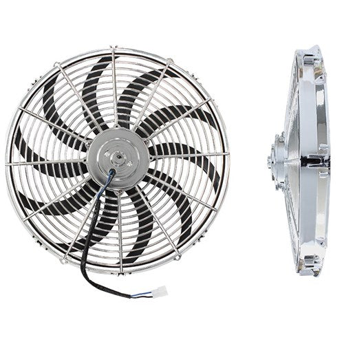 16" Electric Thermo Fan Curved Blades, 2000 CFM Chrome