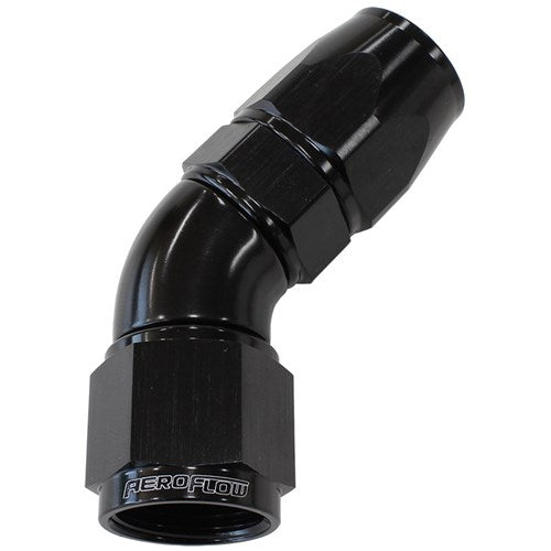 570 Series PTFE 45° Hose End -6AN Black Finish.
