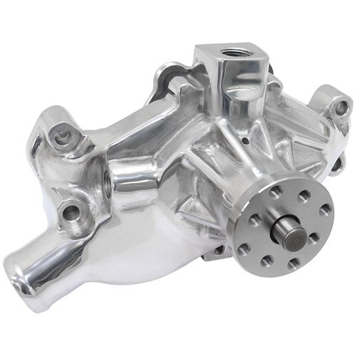 Small Block Chev Short Water Pump Polished 3/4" Shaft with 5/8" Fan Pilot Snout