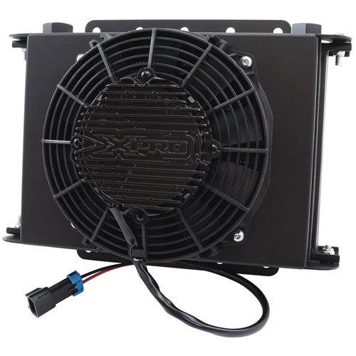 25 Row Modular Oil Cooler with Brushless Fan & Shroud 330mm L x 255mm H x 150mm D. -10ORB Threads