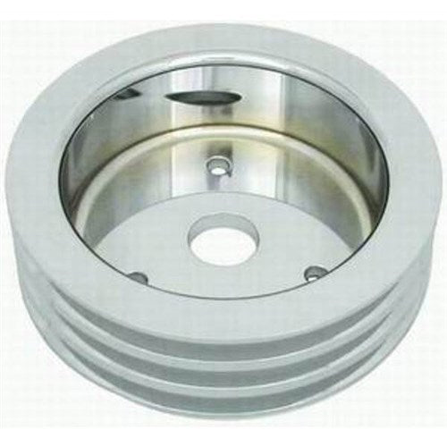 Small Block Chev Short Water Pump Crank Pulley Triple Groove Polished Alloy