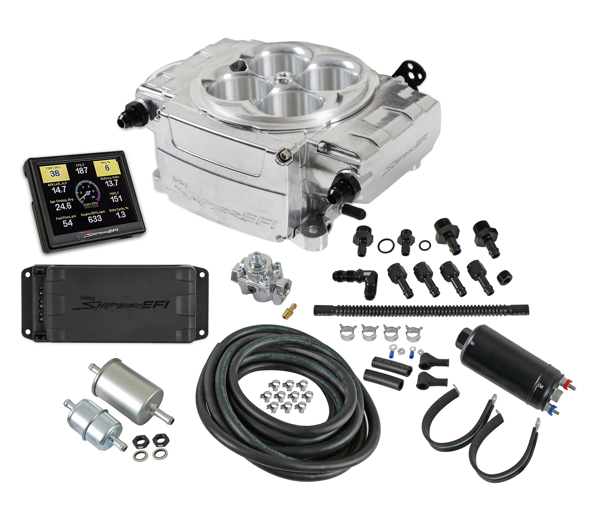 Sniper 2 EFI 4BBL Self Tuning System with PDM Polished 800 cfm 4 Injector 650 HP