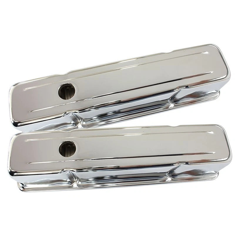 Chrome Steel Valve Covers Suit Early SB Chev 350 327 305 Tall