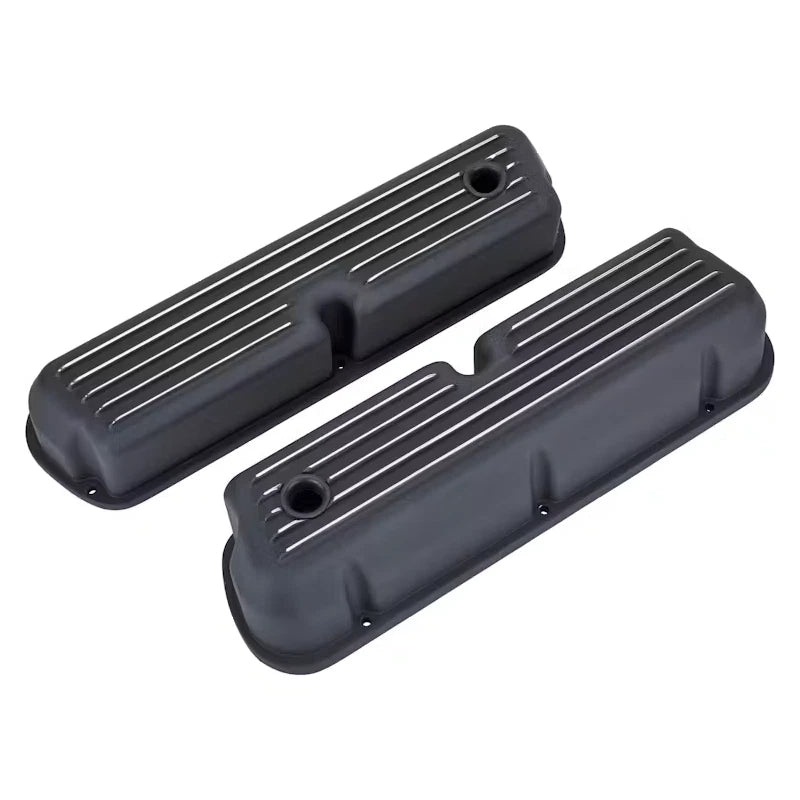 Ford V8 Windsor 289 302 351 Retro Finned Tall Cast Alloy Valve Covers Black