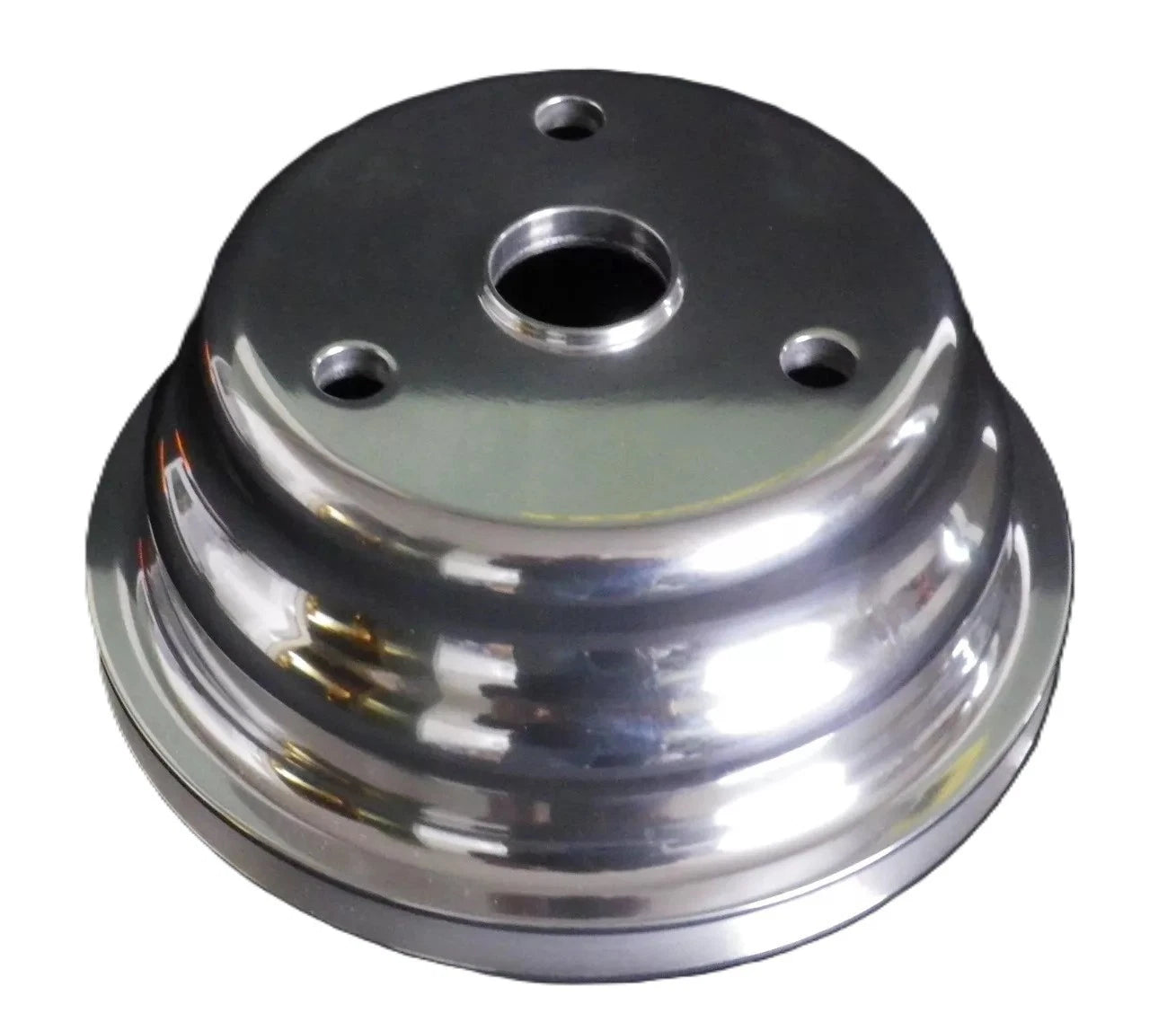 Small Block Chev Long Water Pump Crank Pulley Single Groove Polished Alloy