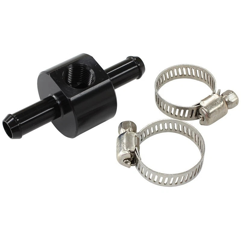 Inline 5/16" Barb Adapter with 1/8"Npt Port For Fuel Pressure Gauge Black