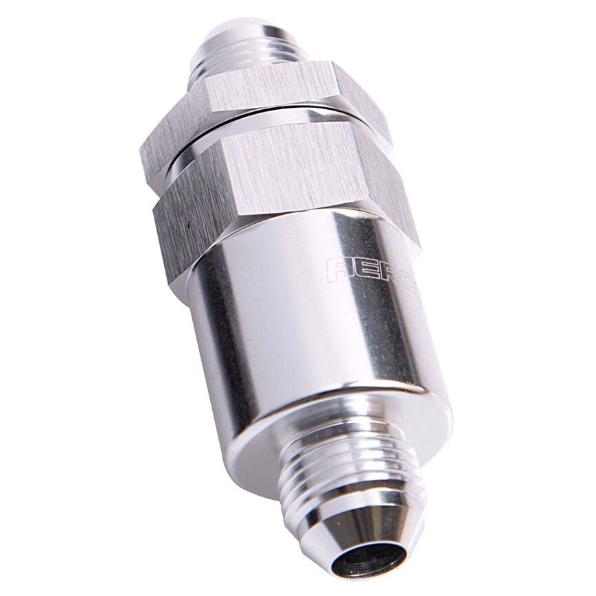 30 Micron Billet Fuel Filter -06AN Silver Finish. 2" Length