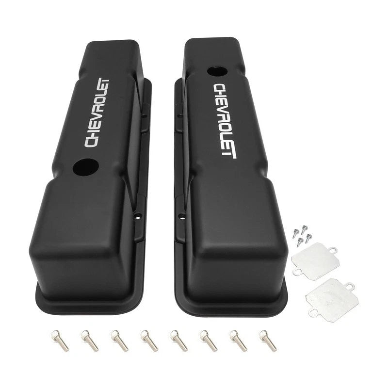 Small Block Chev 305 307 327 350 Tall Cast Alloy Valve Covers Black Finish