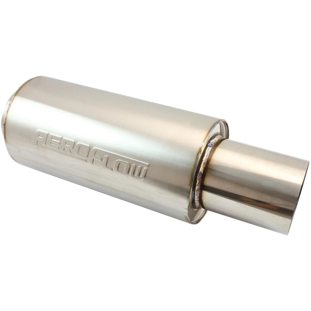 Stainless Steel 4" Round Muffler 4" Inlet 18" Length, 6" Dia 5" Tip