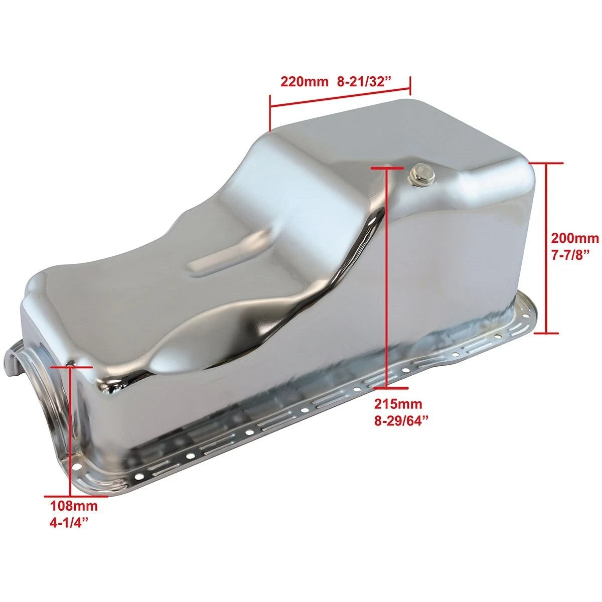 Ford V8 351 Windsor Standard Replacement Oil Pan, Chrome Finish