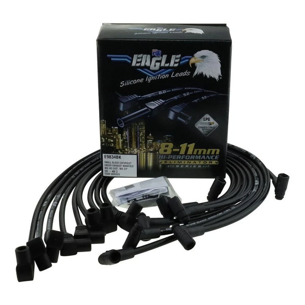 Small Block Chev Under Exhaust Ignition Leads Black 9mm HEI Cap