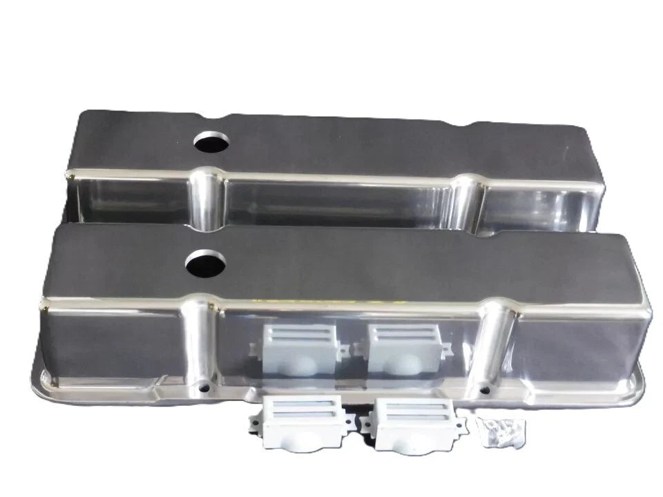 Small Block Chev 305 307 327 350 Tall Cast Alloy Valve Covers Polished Finish