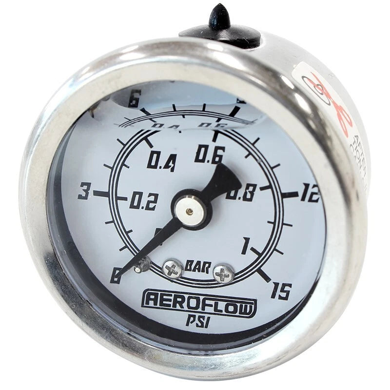 Fuel Pressure Gauge 1-1/2" Liquid Filled 0-15 psi Pressure White Face