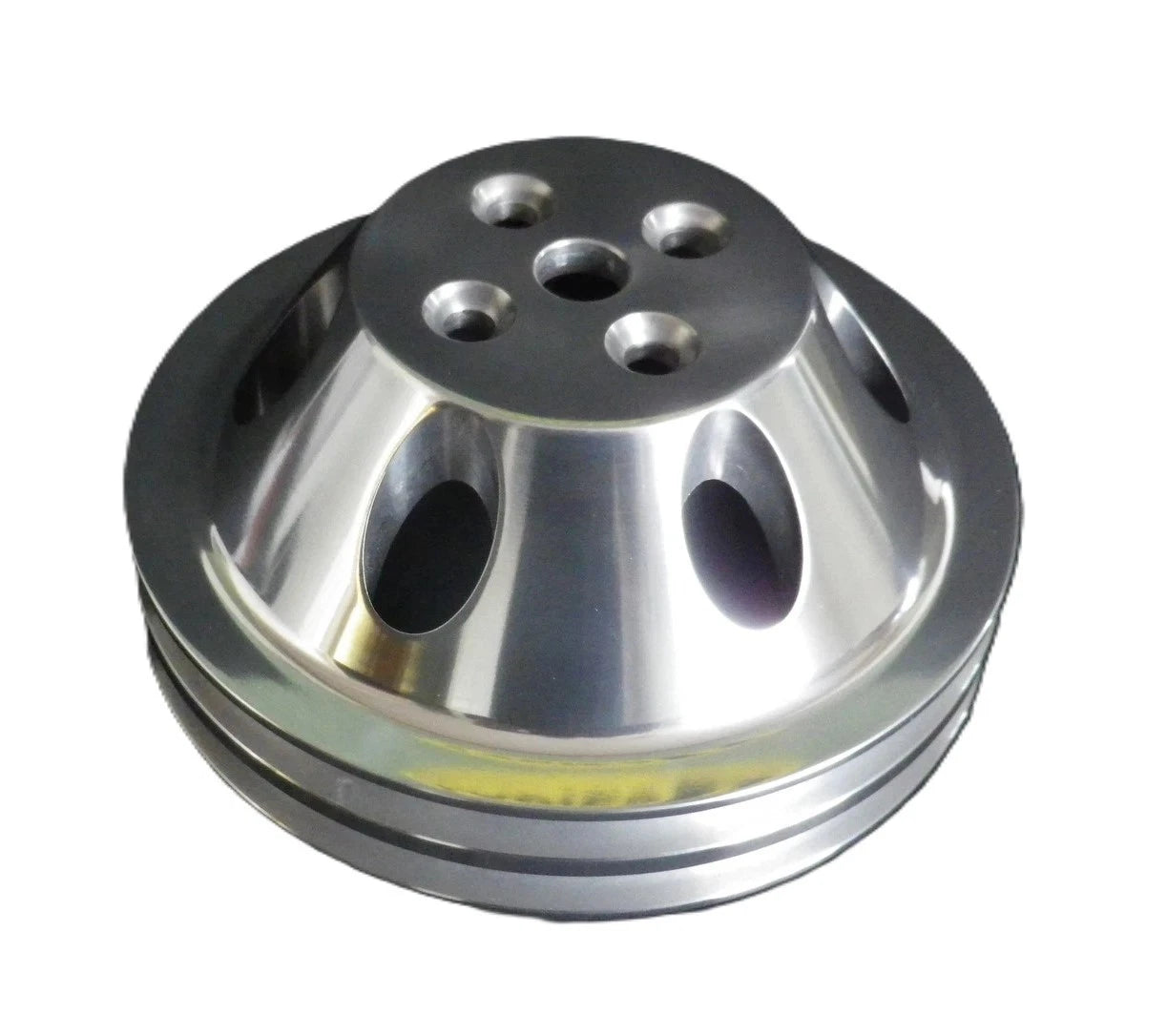 Small Block Chev Short Water Pump Pulley Twin Groove Polished Alloy