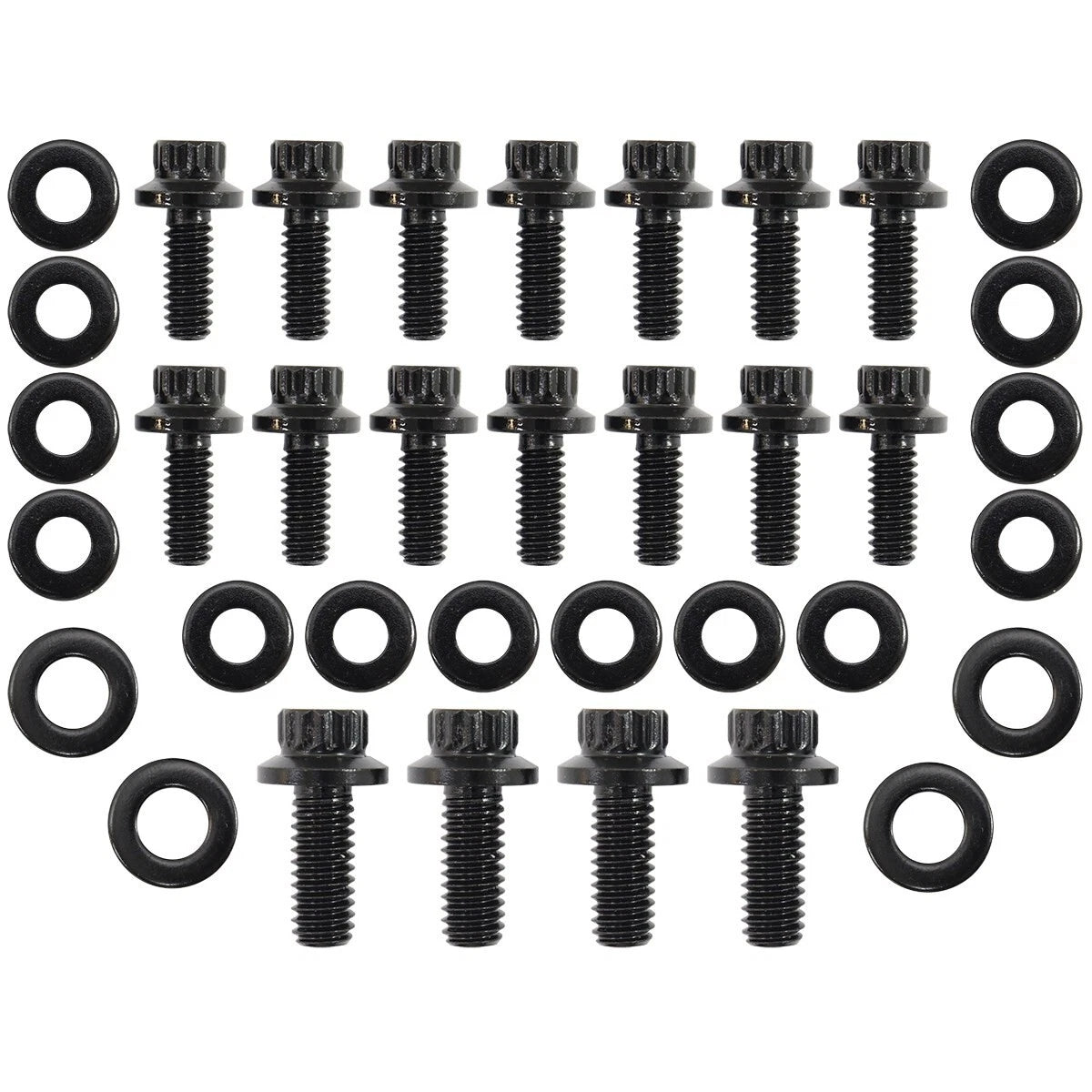 Small Block Chev with 1 Piece Gasket Oil Pan Sump Bolt Kit Black