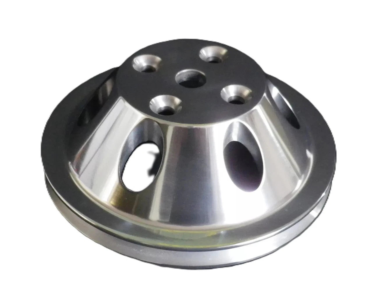 Small Block Chev Long Water Pump Pulley Single Groove Polished Alloy
