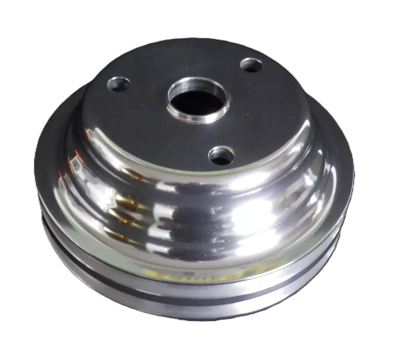 Small Block Chev Long Water Pump Crank Pulley Twin Groove Polished Alloy
