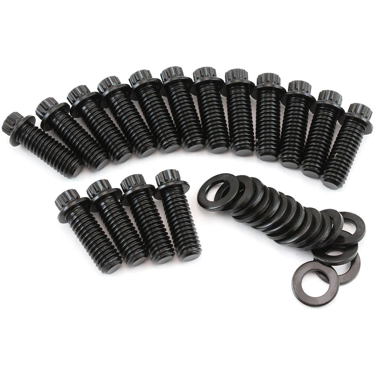 Big Block Chev 3/8"-16 Header Bolts 1.00" UHL Black Finish 12 Point Head 16 Pack
