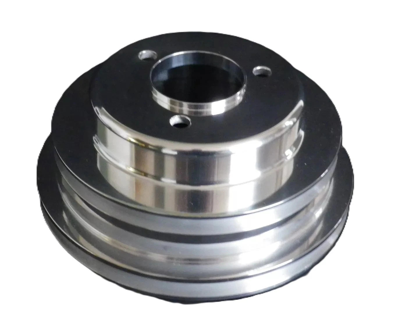 Big Block Chev Long Water Pump Crank Pulley Triple Groove Polished Alloy