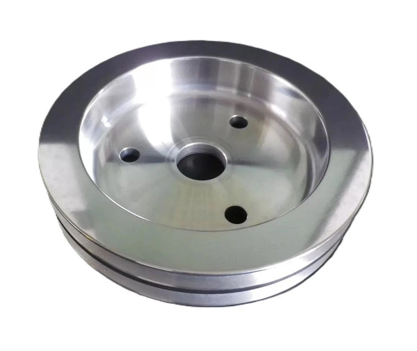 Small Block Chev Short Water Pump Crank Pulley Twin Groove Polished Alloy