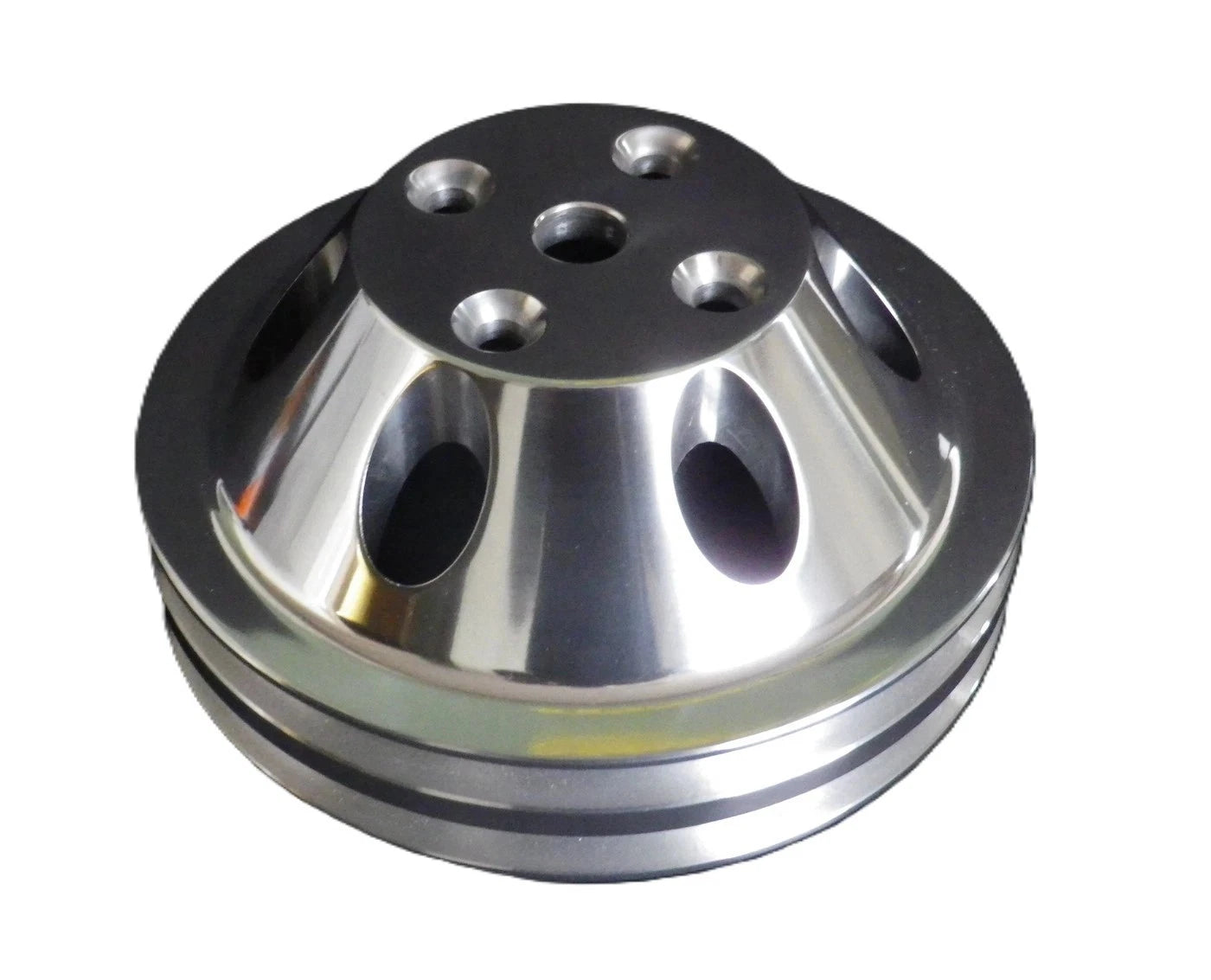 Small Block Chev Long Water Pump Pulley Twin Groove Polished Alloy