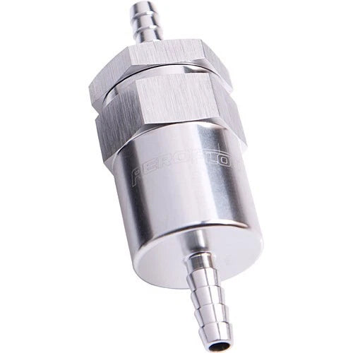 30 Micron Billet Fuel Filter 5/16" Barb Silver Finish. 2" Length