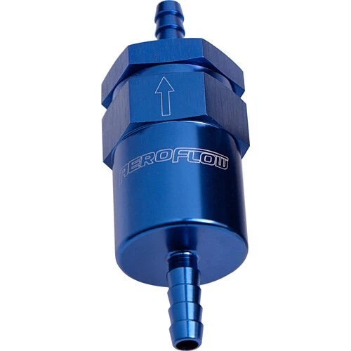 30 Micron Billet Fuel Filter 1/2" Barb Blue Finish. 2" Length